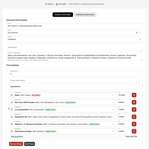 Easy to use cosmetic Formulator